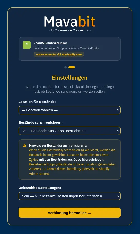 Screenshot vom Shopify Setup-Prozess