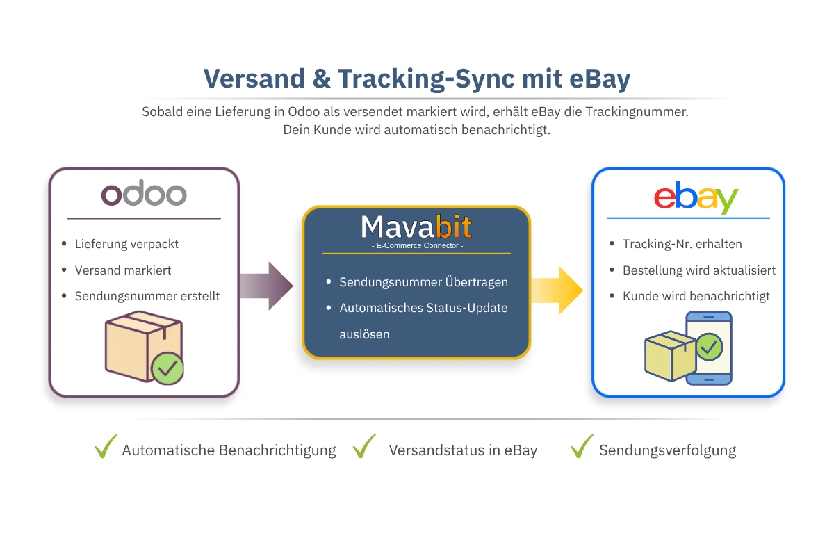 eBay Odoo Integration für Versandstatus und Trackingnummern mit automatischer Kundenbenachrichtigung